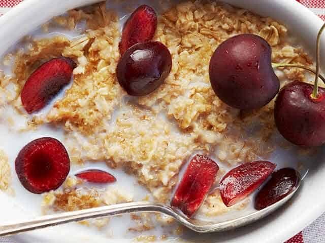 Bowl of Oatmeal with Cherries