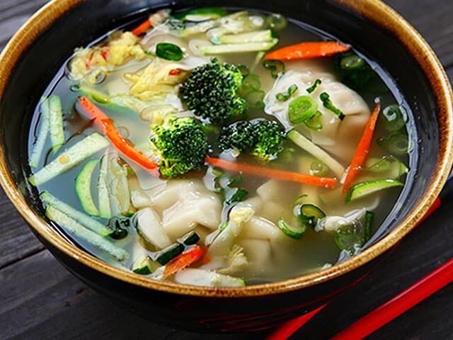 Bowl of Asian Potsticker soup