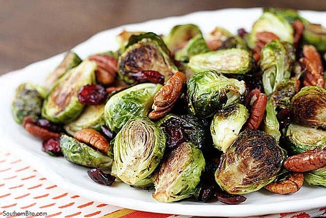 Roasted Brussels Sprouts with Cranberries and Pecans