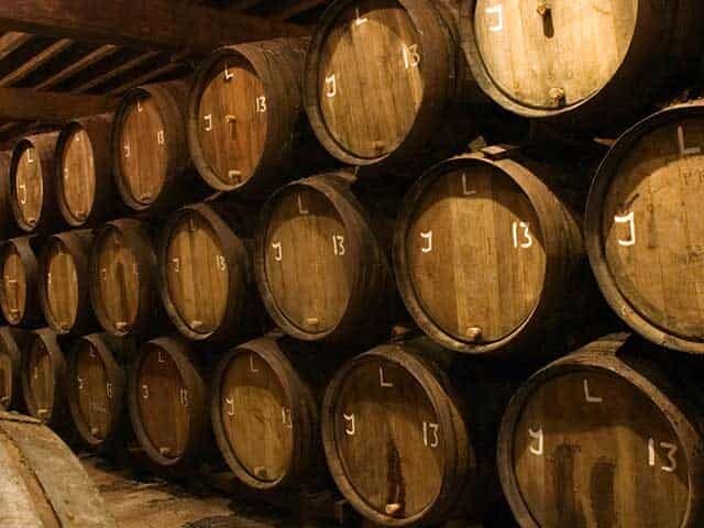 Barrels of wines in a cellar