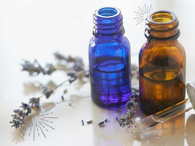 Essential oil bottles with lavender