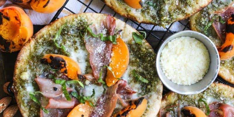 apricot pesto flatbread on a cooling rack