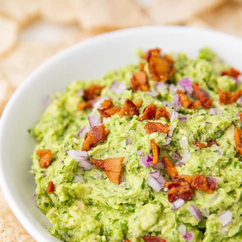 Paleo Bacon Guacamole in White Dish