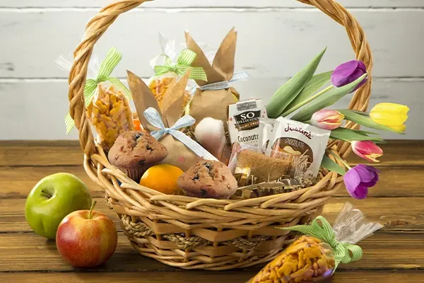 easter basket filled with healthy treats