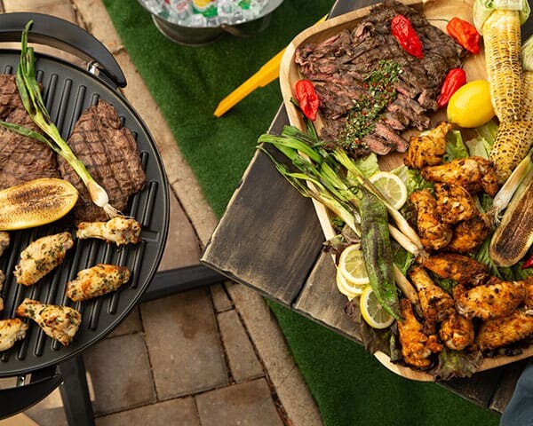 Grilled meat and vegetables