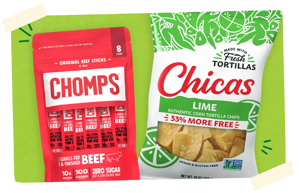 Chomps beef sticks and Chicas tortilla chips