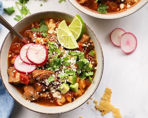 Pork Pozole in a bowl