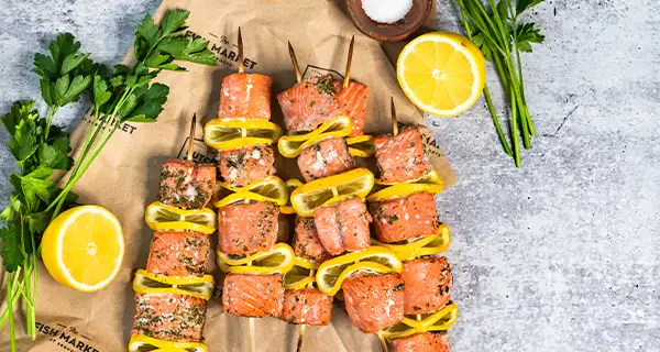 Lemon and salmon kabobs