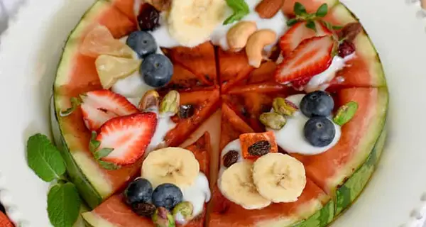 Watermelon Pizza covered in fruit