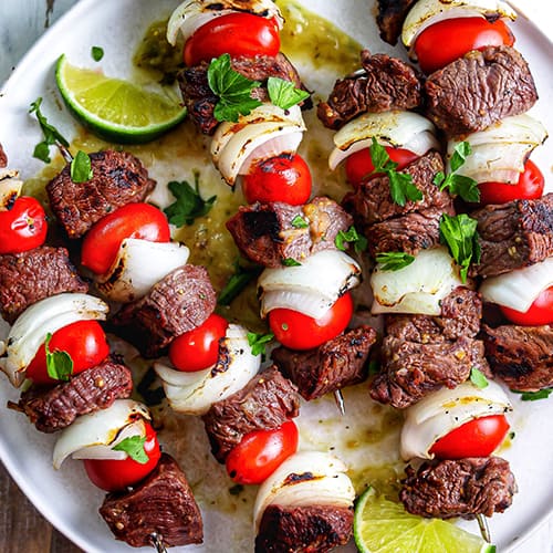 Steak, Onion & Tomato Skewers