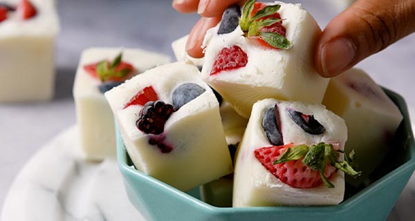 Collagen Berry Yogurt Bites in a bowl