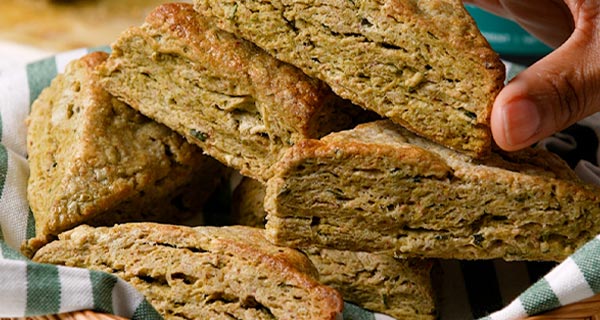 Matcha Herb Scones in a basket