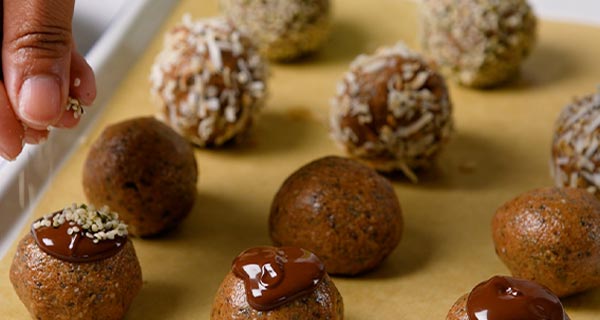 Vegan Protein Balls on a baking sheet