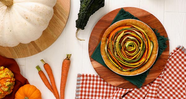 Spiral veggie tart on a dish