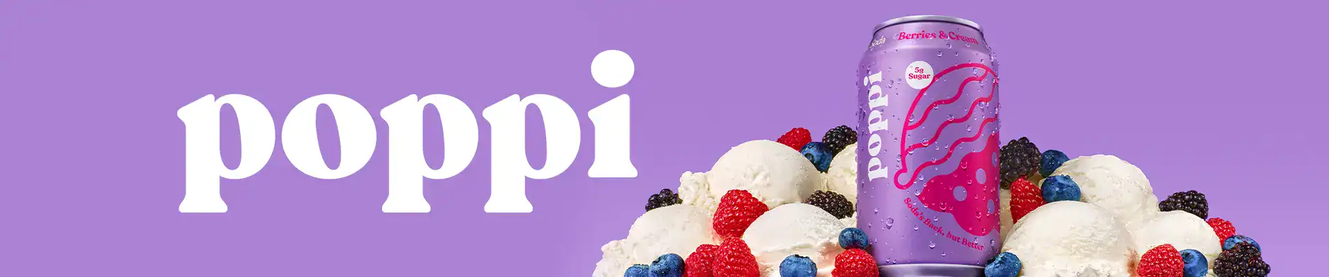 poppi logo next to berries and cream flavor