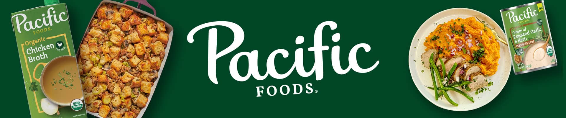 Pacific Foods logo surrounded by product