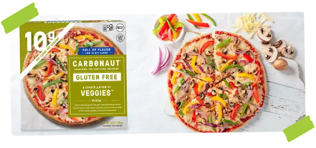 Carbonaut package next to veggie pizza