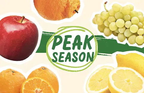 peak season logo surrounded by produce