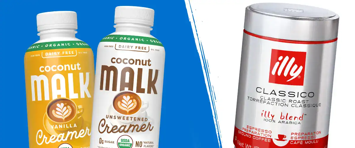 Malk and illy logos next to products