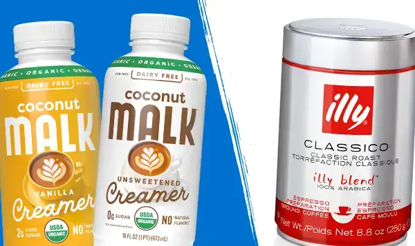 Malk and illy logos next to products