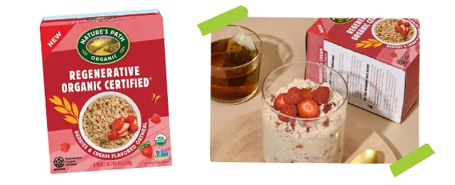 Berry Oatmeal next to a photo of a cup filled with oatmeal