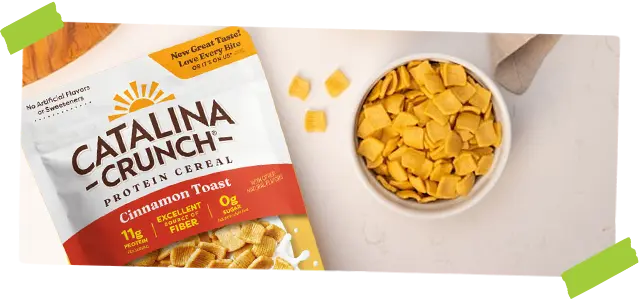 Catalina Crunch Cereal next to a bowl