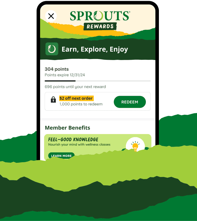 Sprouts Rewards Hub on a mobile phone