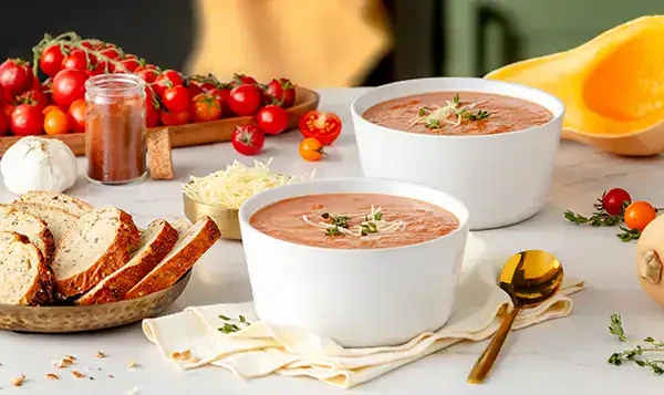 Tomato Bisque soup in bowls