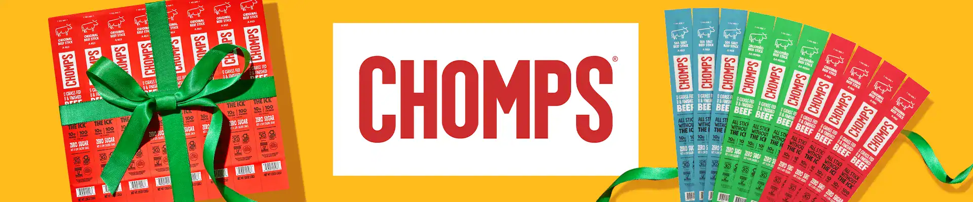 Chomps logo surrounded by product