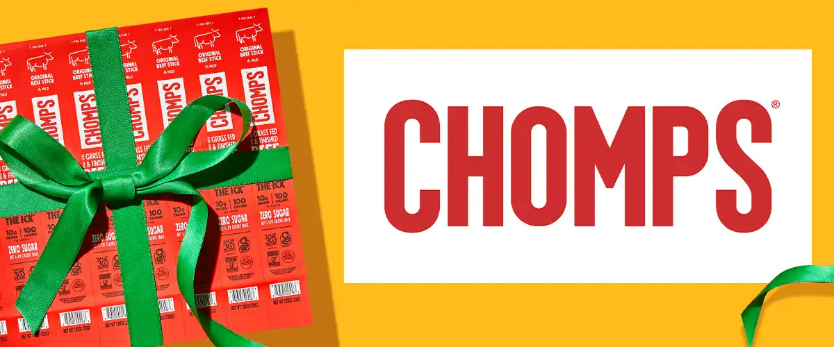 Chomps logo surrounded by product