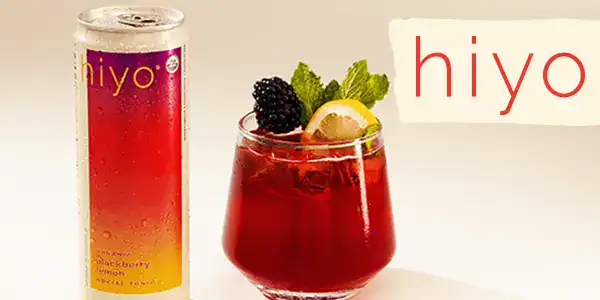 hiyo logo next to drinks